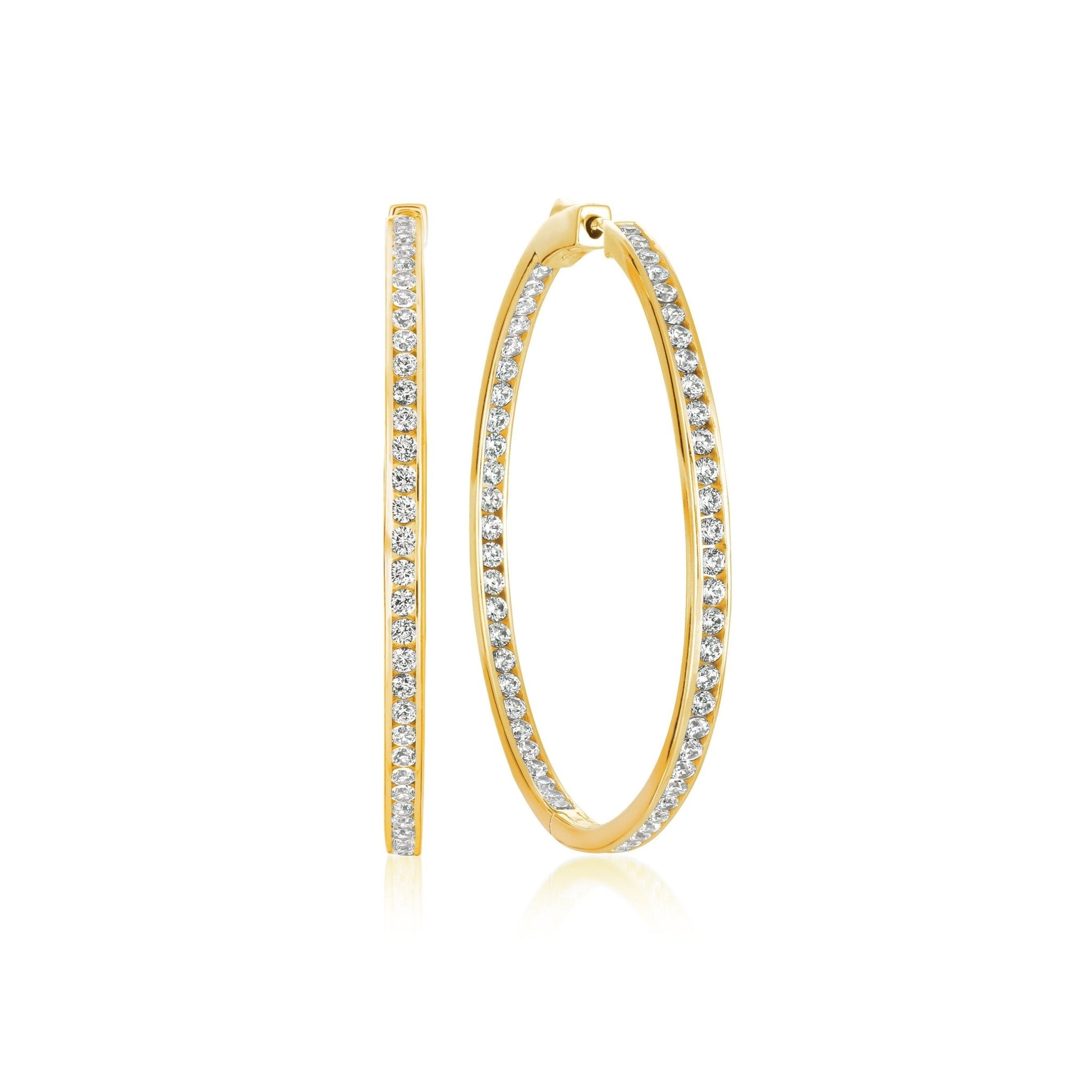 Classic Inside Out Hoop Earrings Finished in 18kt Yellow Gold - 1.3" diameter - CRISLU