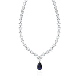 Classic Pear Tennis Necklace Finished in Pure Platinum With Sapphire - CRISLU