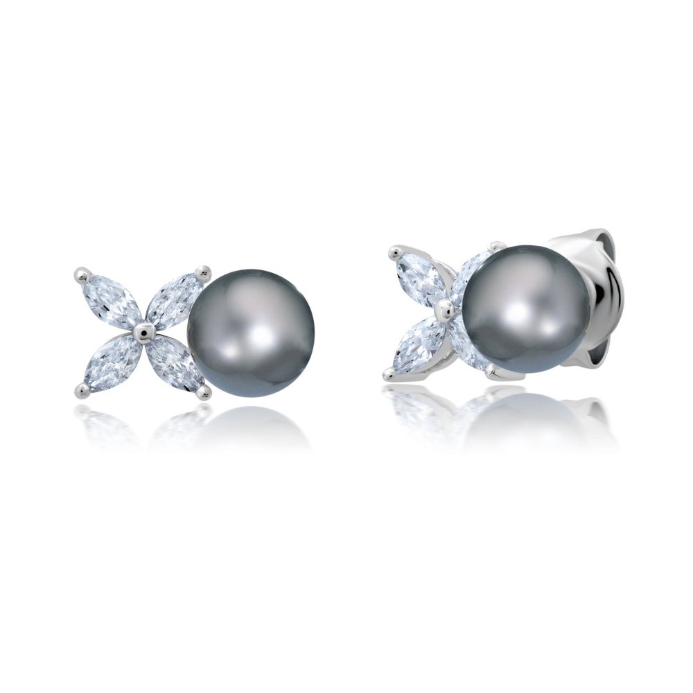 Clear And Gray Pearl Xoxo Love Earrings - CRISLU