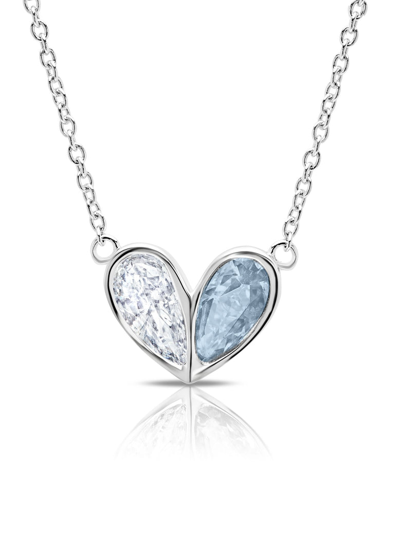 Crush- Platinum Heart Necklace w/ Aqua Pear Cut Stone - CRISLU