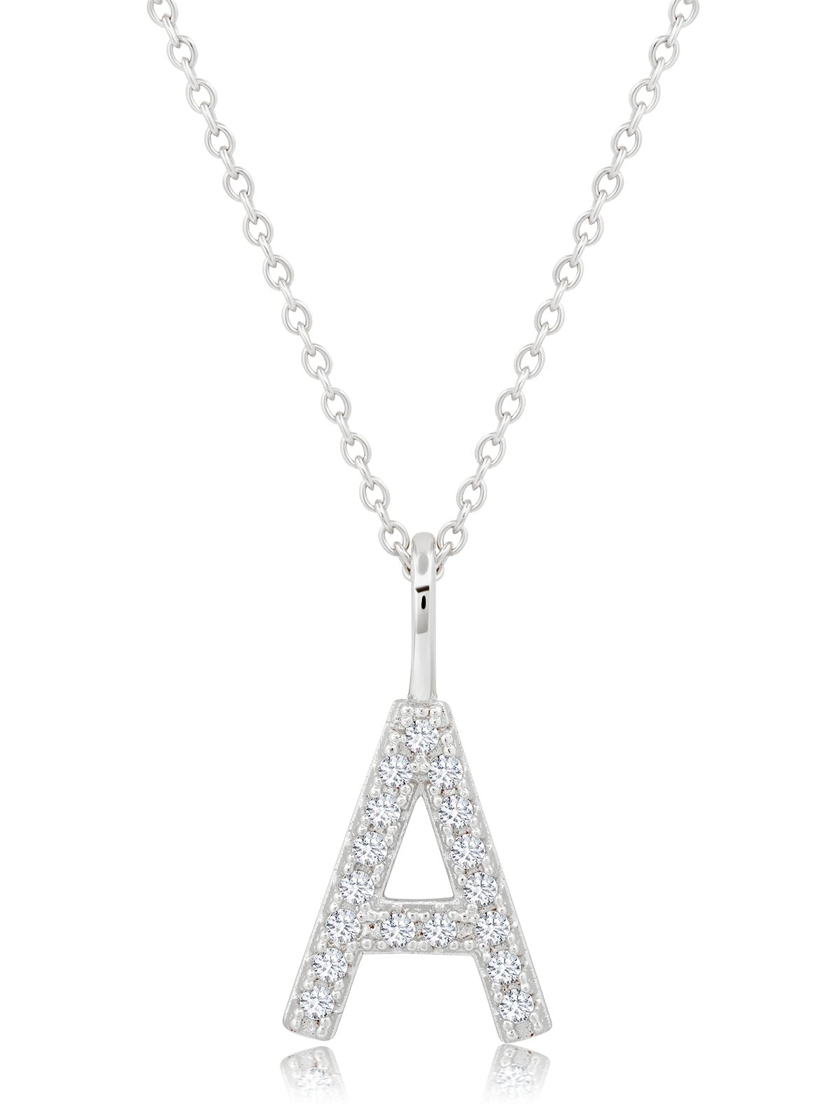 Initial Pendent Necklace Charm Letter A Finished in Pure Platinum - CRISLU