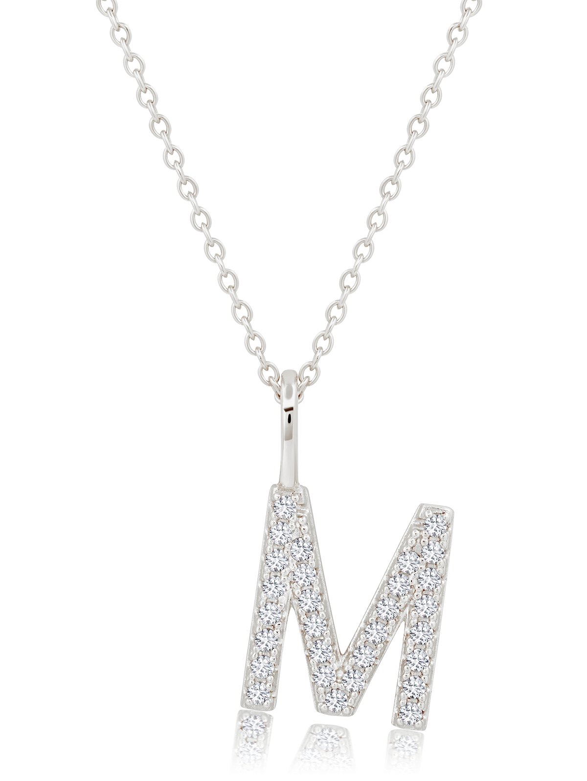 Initial Pendent Necklace Charm Letter M Finished in Pure Platinum - CRISLU