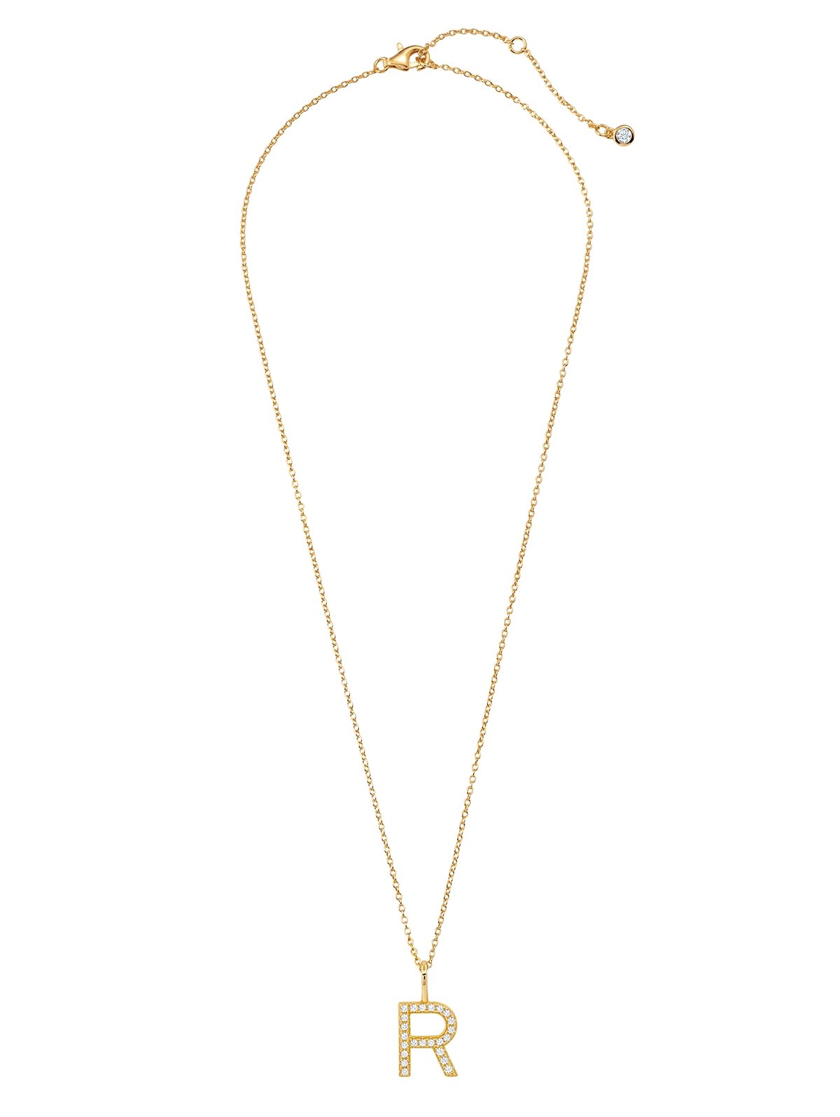 Initial Pendent Necklace Charm Letter R Finished in 18kt Yellow Gold - CRISLU