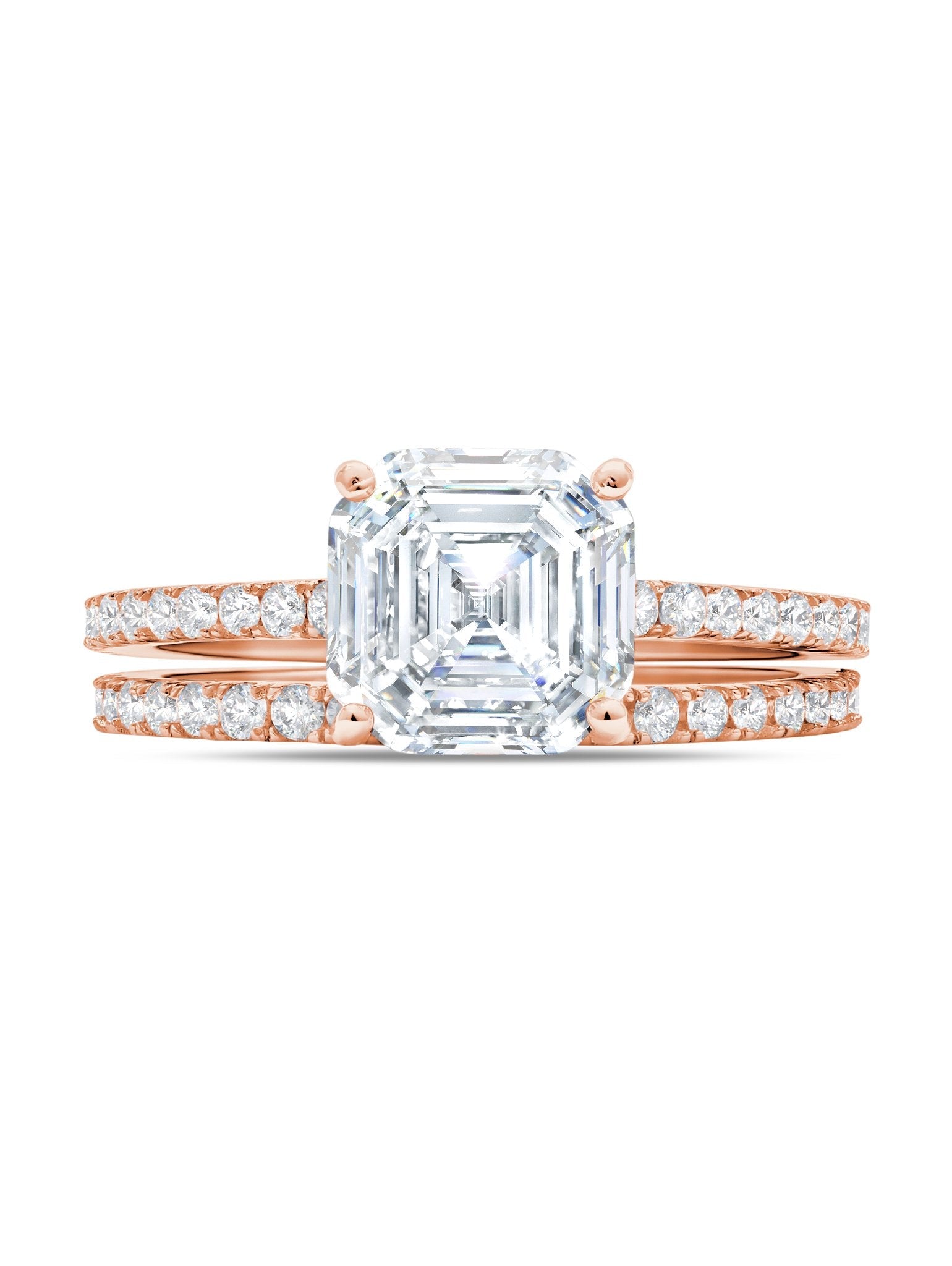 Large Asscher Solitaire and Pave Ring Set Finished in 18kt Rose Gold - CRISLU