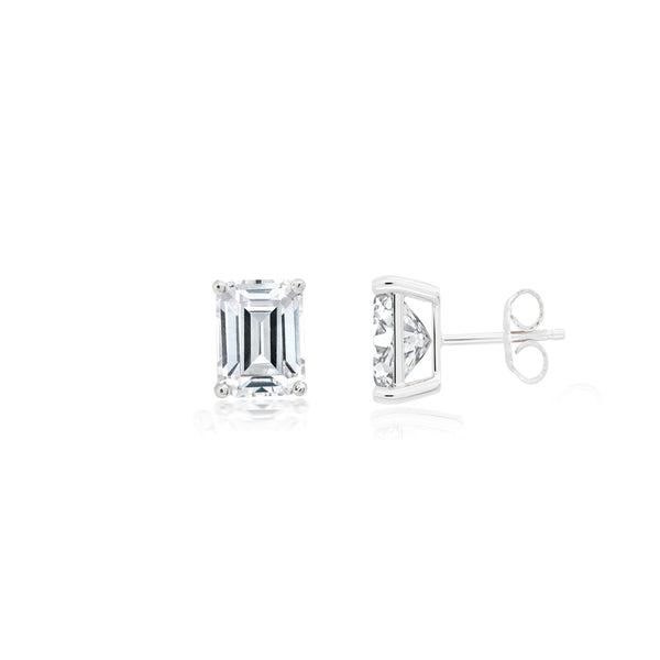 Platinum plated pendant set with emerald cut solitaire -