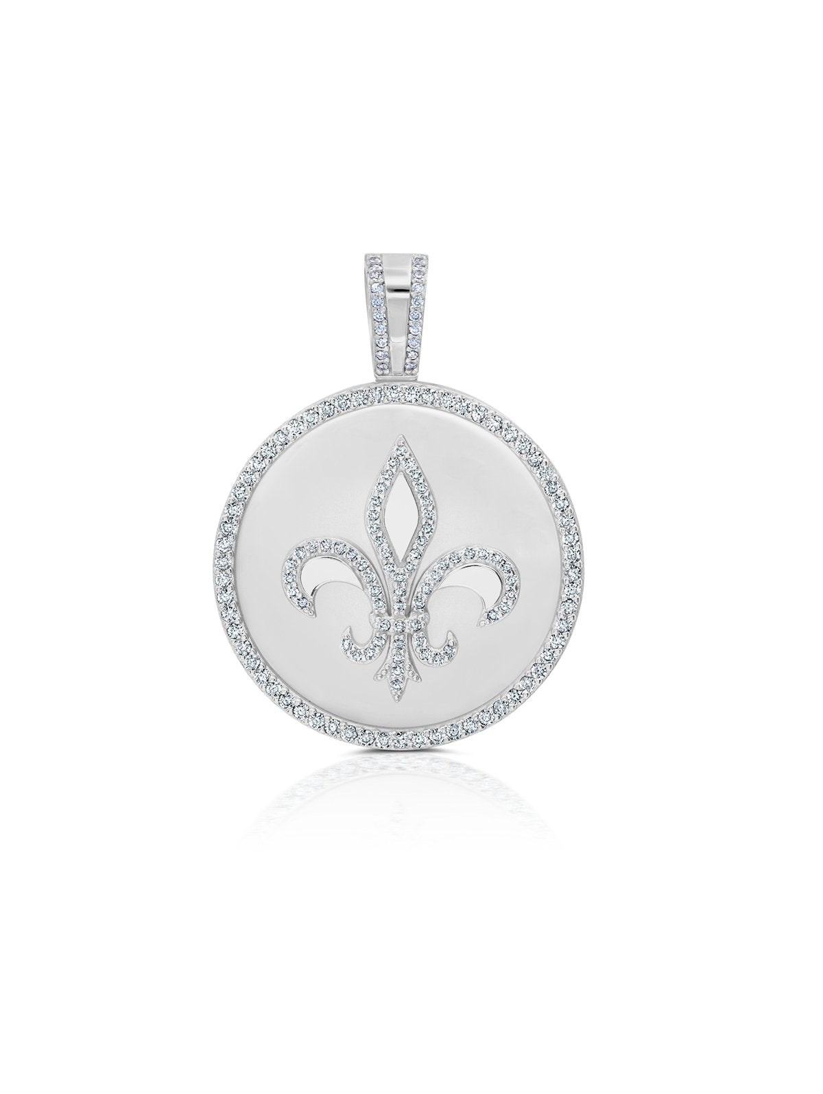 Mens Fleur De Lis Medallion Pendant With Matching Backplate And Round Cut Stone Borders - CRISLU