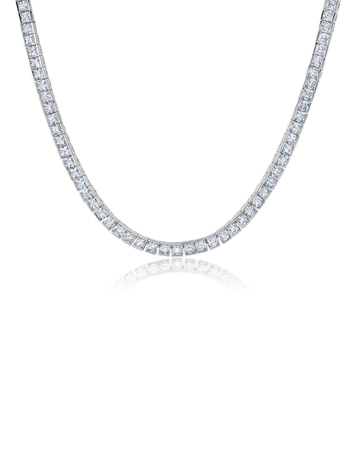 Mens Princess Cut 3mm Tennis Necklace Finished in Pure Platinum - CRISLU