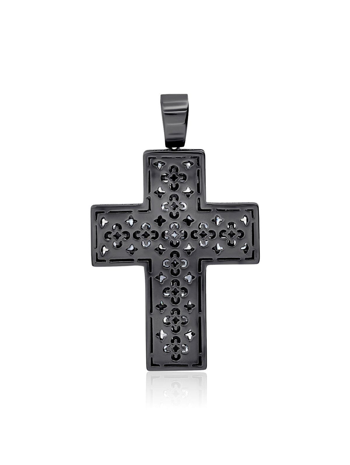 Mens Square Princess Cut Cross Pendant With Side Baguette Stones - CRISLU