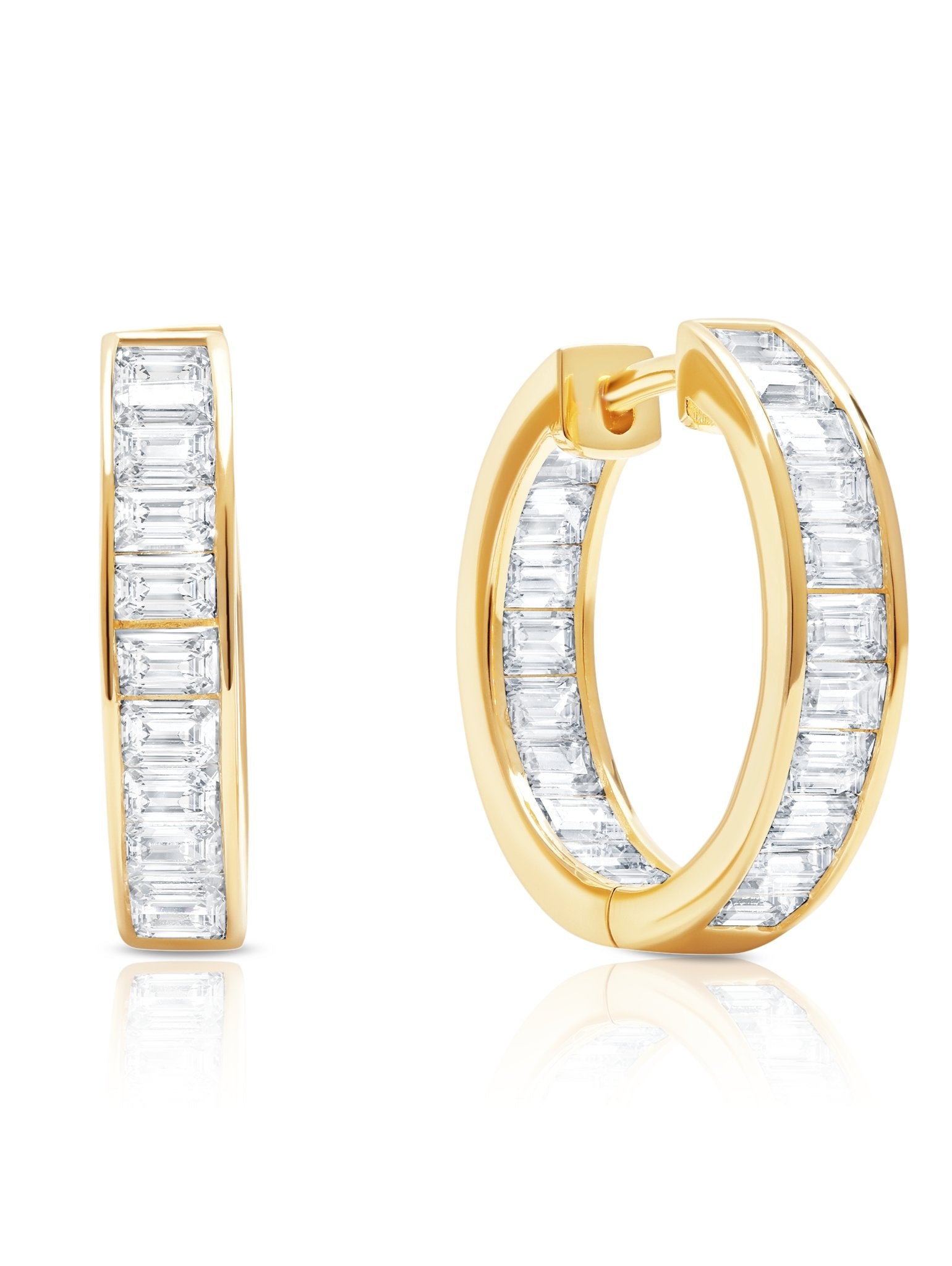 Parallel- 18k Gold Baguette Hoop Earrings - CRISLU