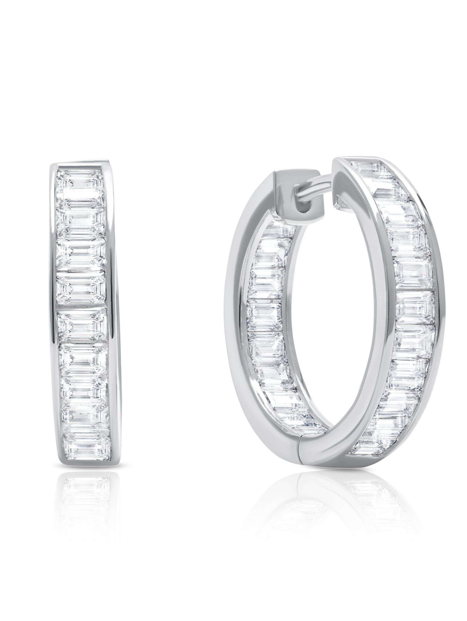 Parallel- Platinum Baguette Hoop Earrings - CRISLU