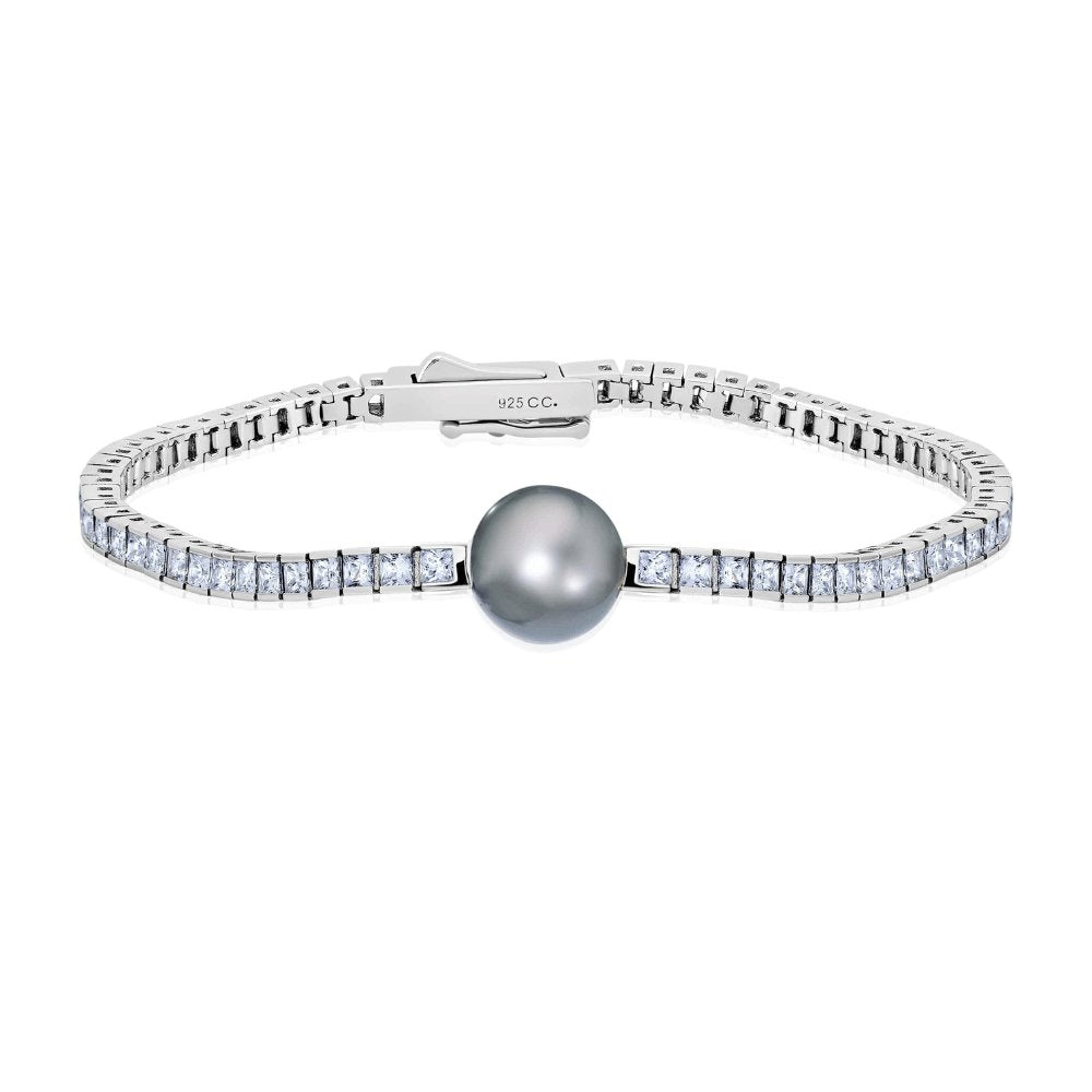 Princess Cut 7'' Tennis Bracelet With Gray Centered Pearl - CRISLU