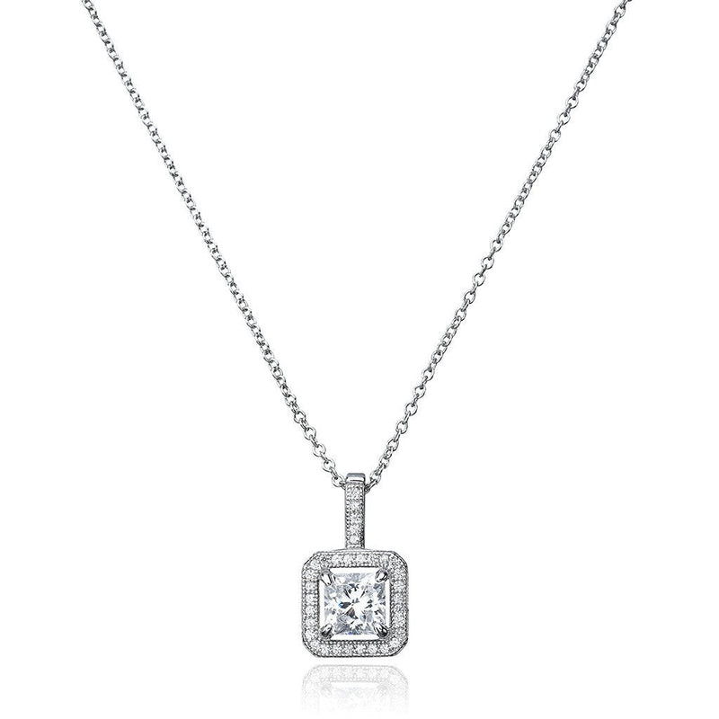 Princess Cut Pendant With Halo Finished in Pure Platinum - CRISLU