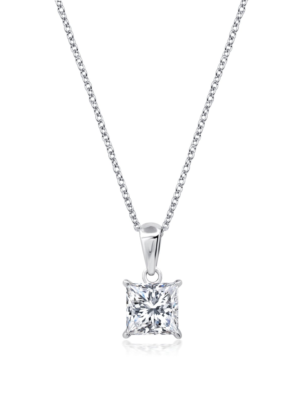 Princess Cut Solitaire Bezel Set Pendant Small Finished in Pure Platinum - CRISLU