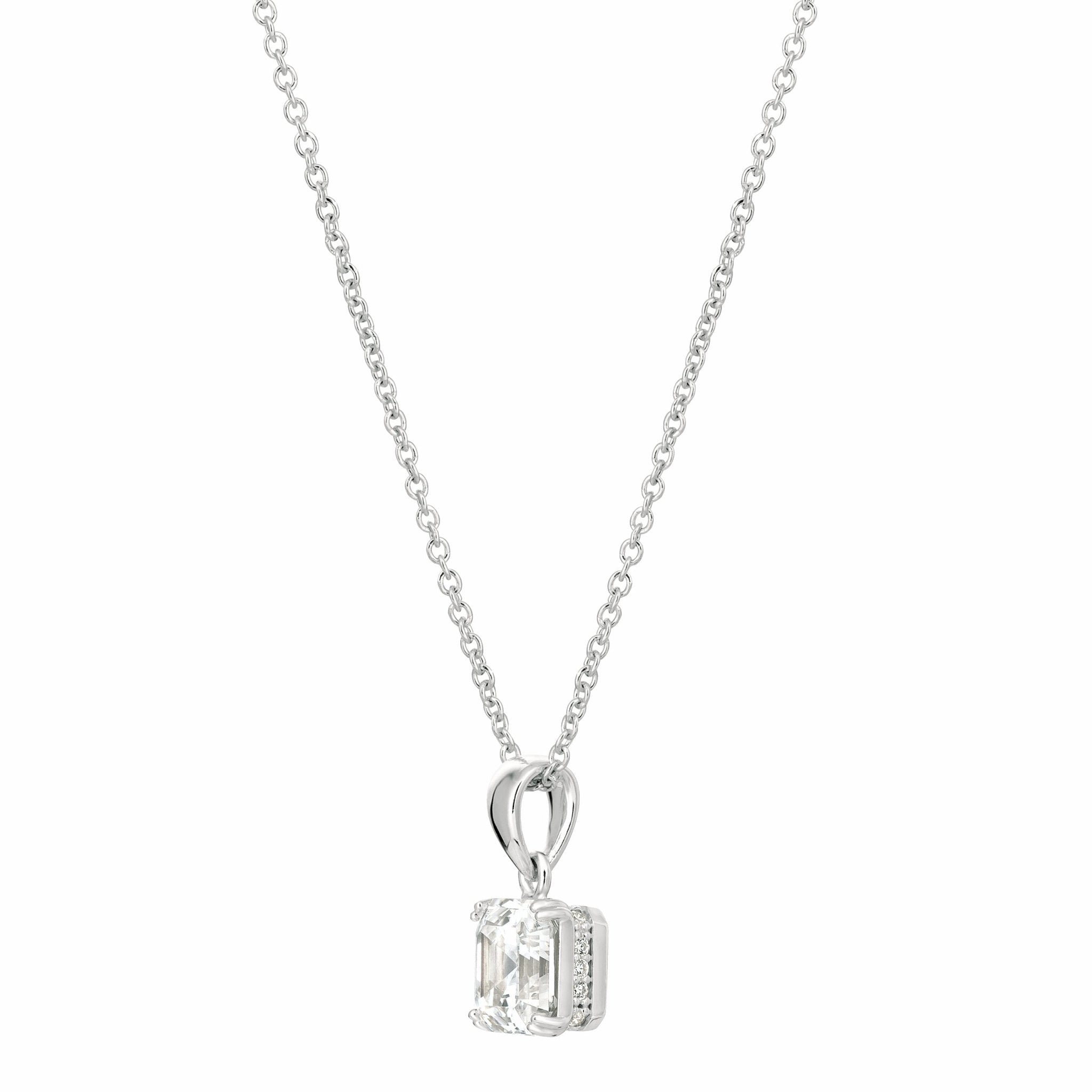 Royal Asscher Cut Pendant Necklace Finished in Pure Platinum - CRISLU