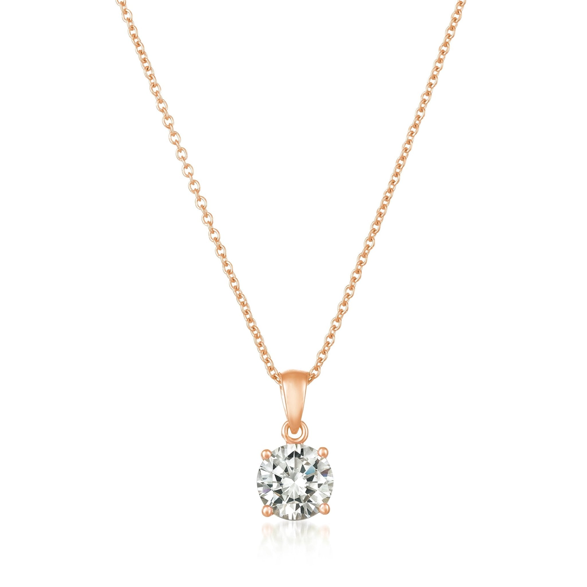 Royal Brilliant Cut Pendant Necklace Finished in 18kt Rose Gold - CRISLU