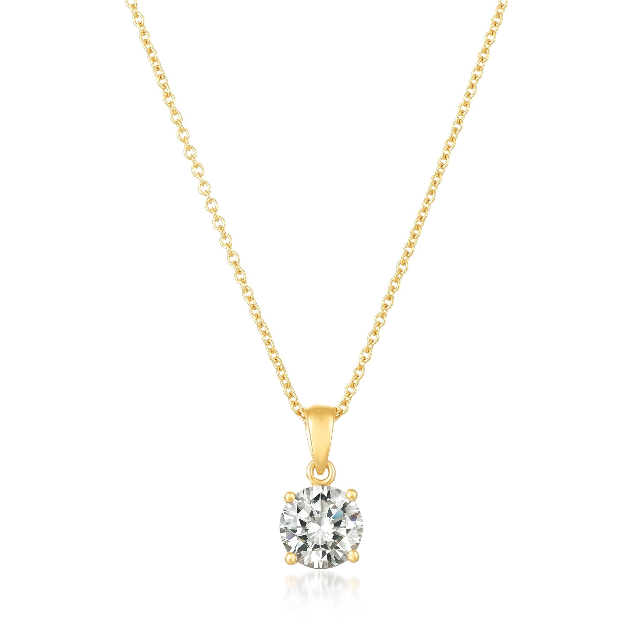 Royal Brilliant Cut Pendant Necklace Finished in 18kt Yellow Gold - CRISLU