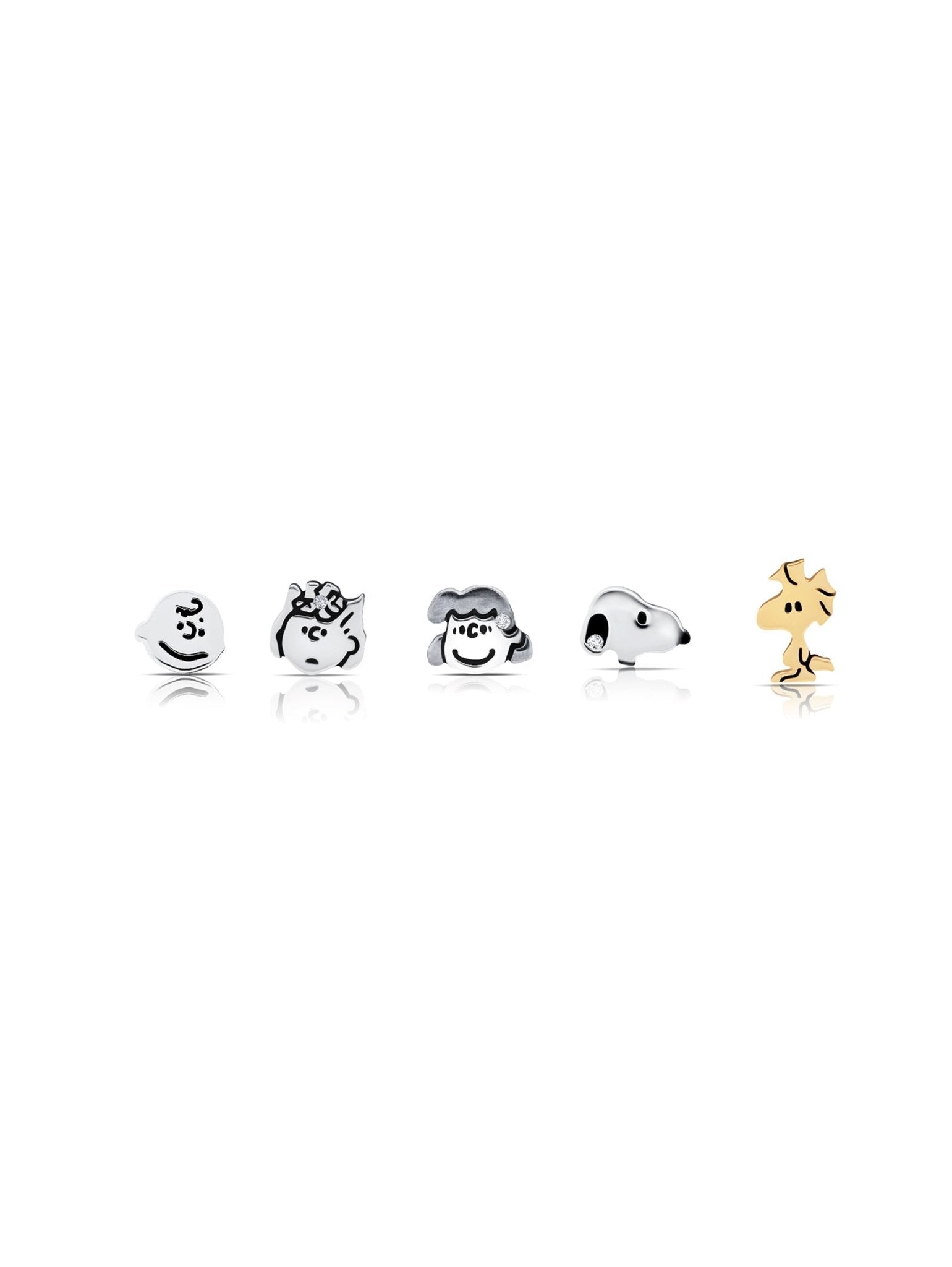 Snoopy & the Gang .925 Sterling Silver Stud Earrings Set Finished in Pure Platinum - CRISLU