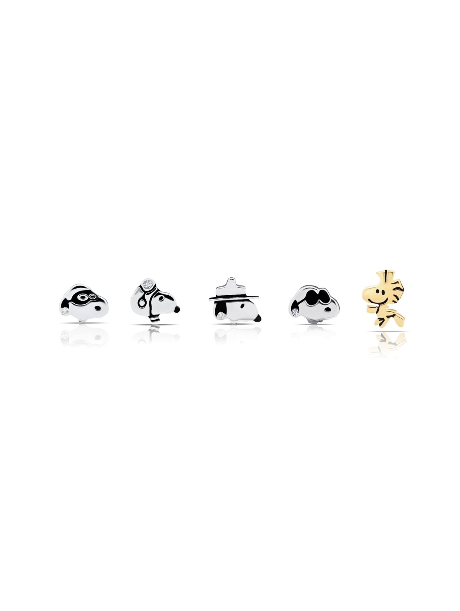 Snoopy & Woodstock .925 Sterling Silver Stud Earrings Set Finished in Pure Platinum - CRISLU