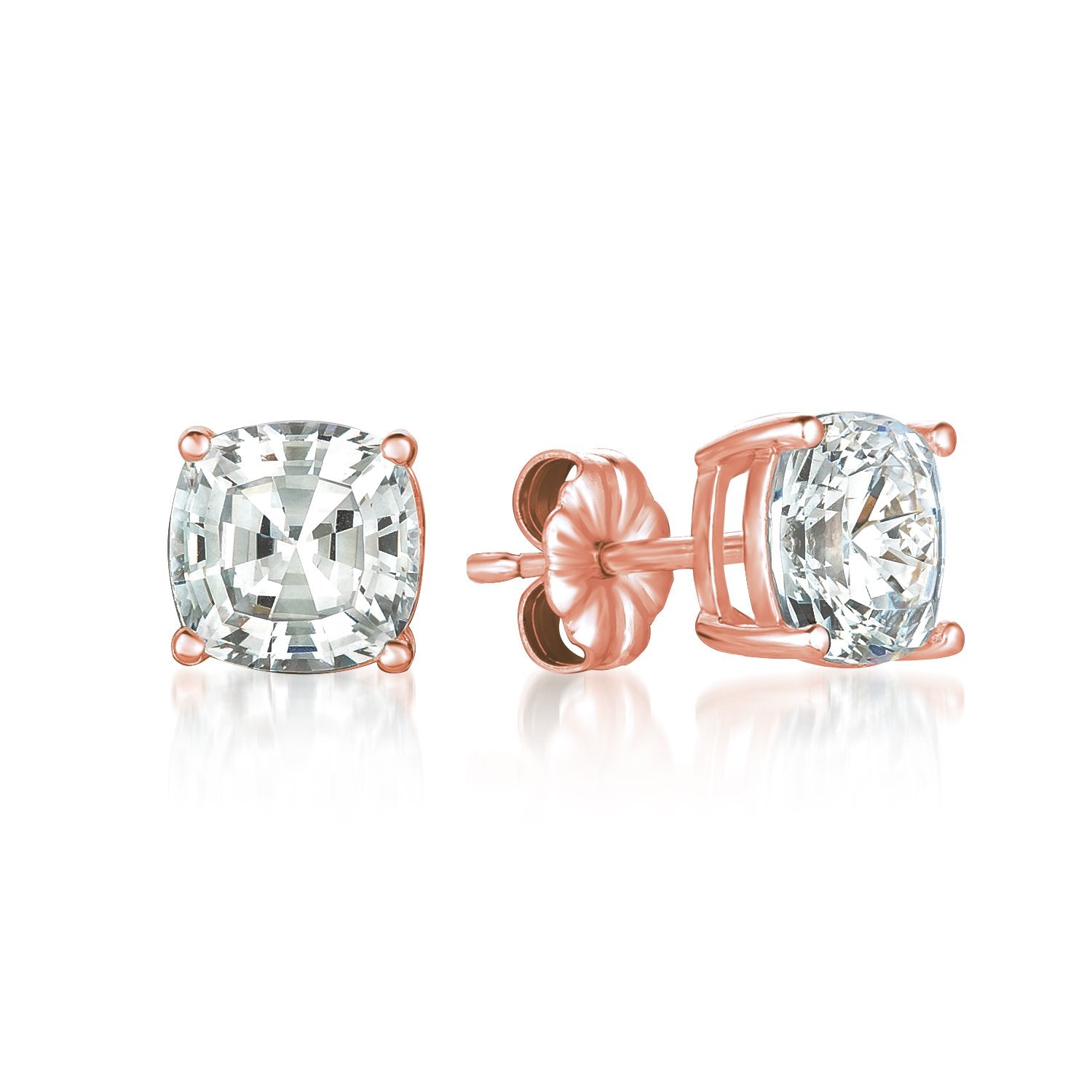 Solitaire Asscher Earrings Finished in 18kt Rose Gold - 4.0 Cttw - CRISLU