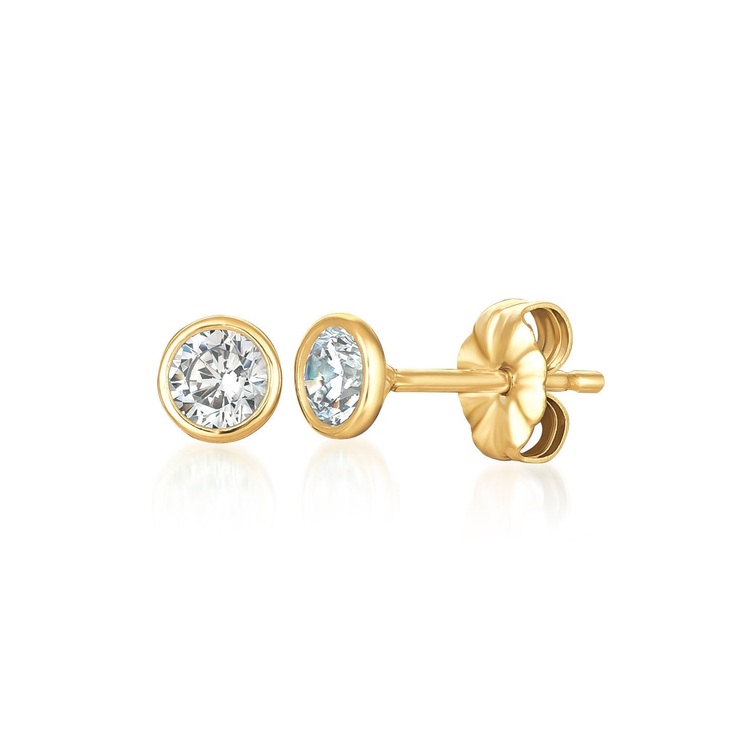 Solitaire Bezel Set Earrings Finished in 18kt Yellow Gold - 1.0 Cttw - CRISLU