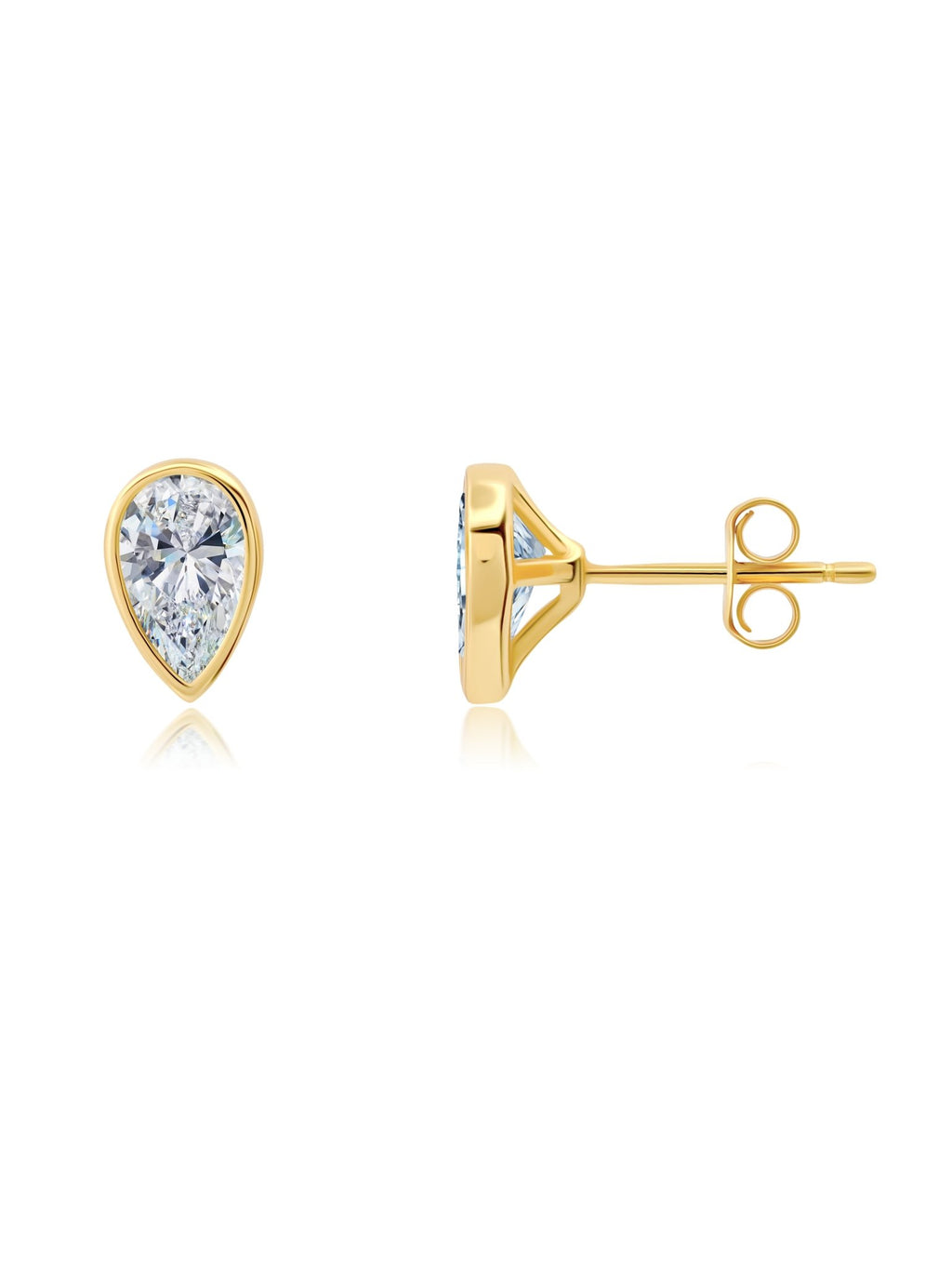 Solitaire Bezel Set Pear Stud Earrings Finished In 18Kt Yellow Gold