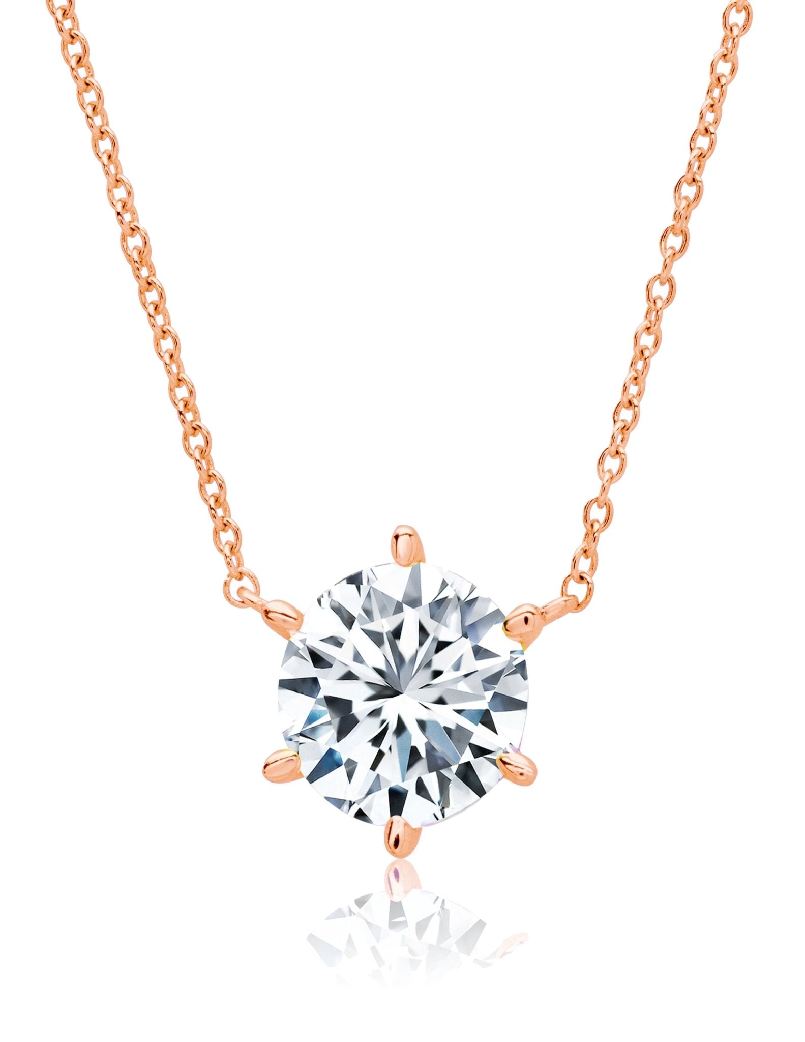 Solitaire Brilliant Necklace - 6 prong - Finished in 18kt Rose Gold - CRISLU