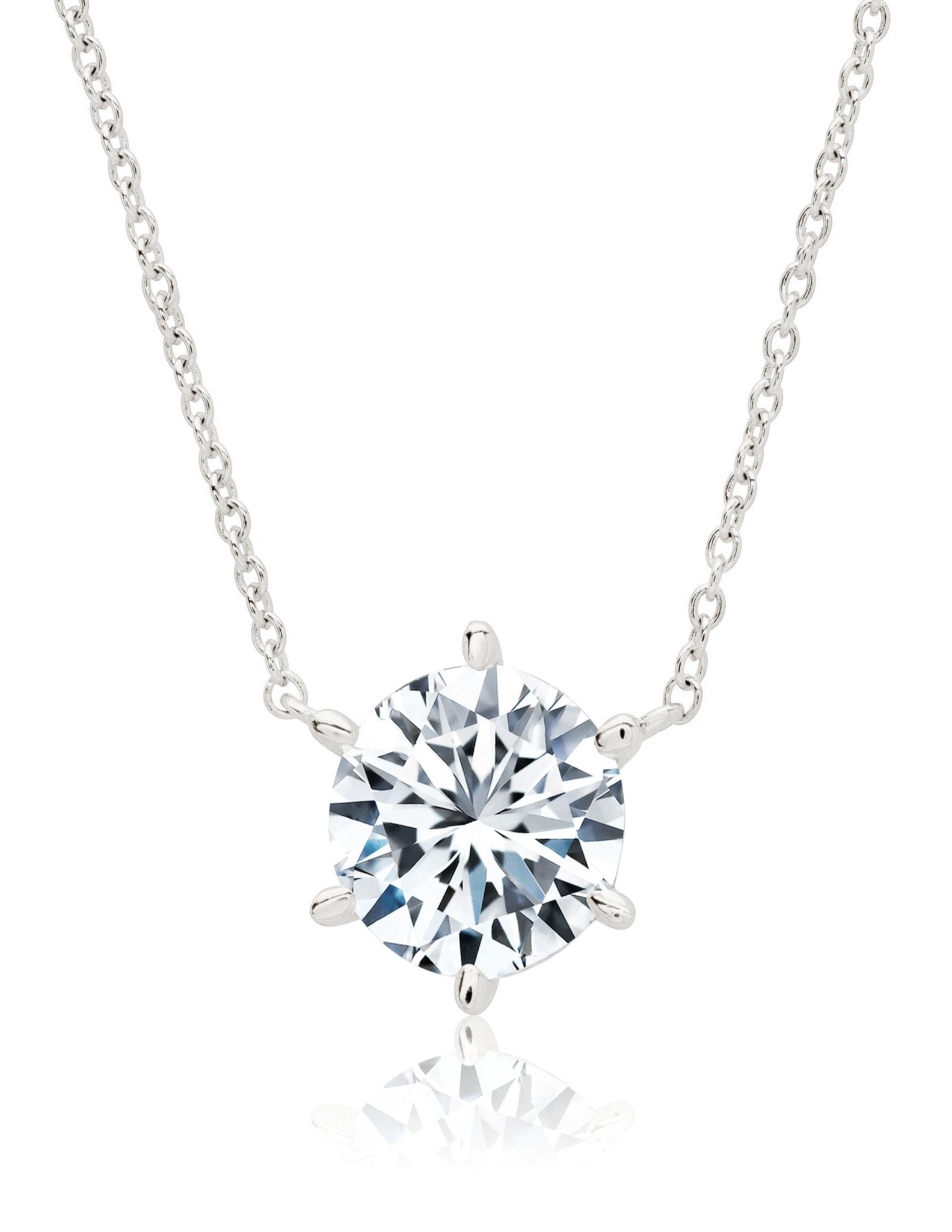 Solitaire Brilliant Necklace - 6 prong -Finished in Pure Platinum - CRISLU