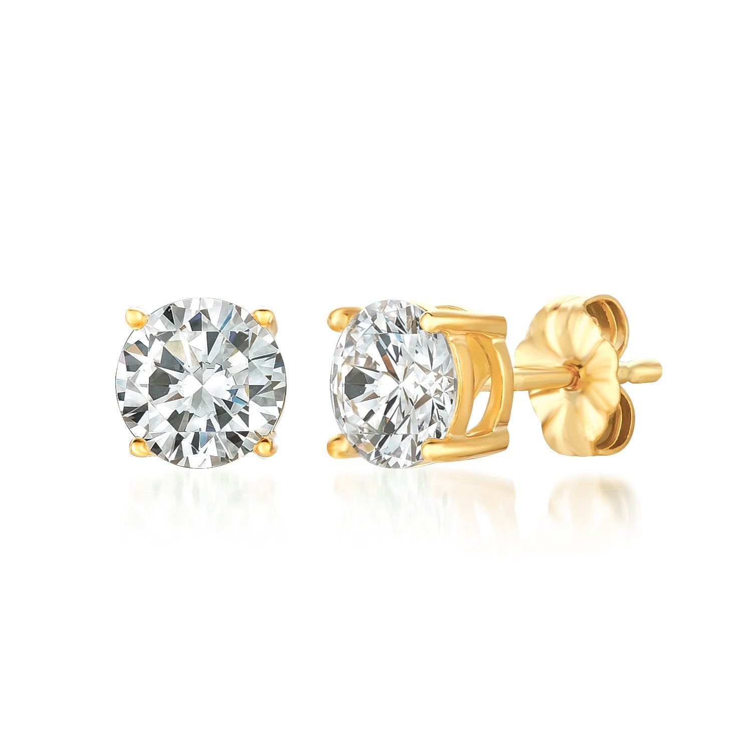 Solitaire Brilliant Stud Earrings Finished in 18kt Yellow Gold - 2.0 ...