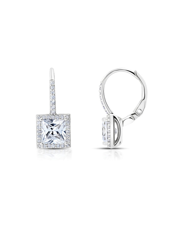 Square Cut Halo Leverback Earring - CRISLU