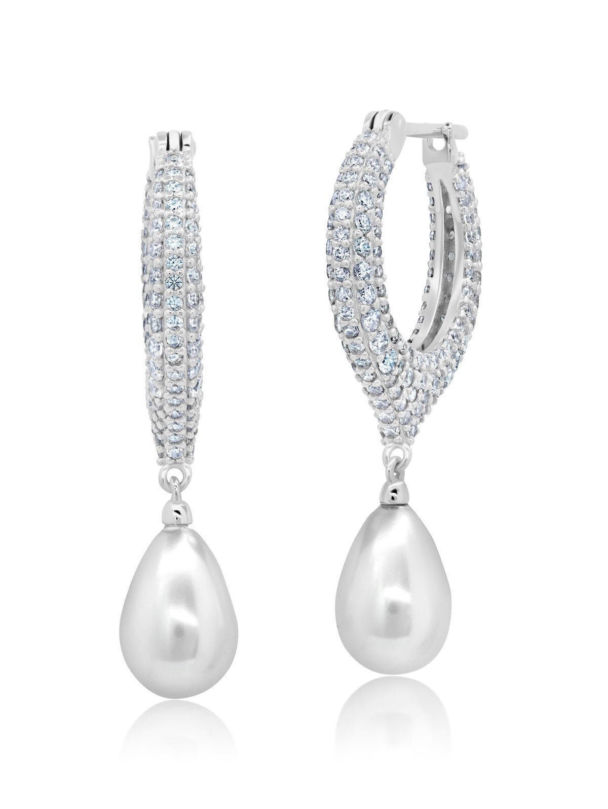 Teardrop Pearl And Pave Drop Earrings - CRISLU