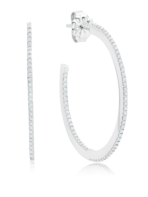 Thin Diamond Edge Pave Hoop Earrings In Pure Platinum - CRISLU